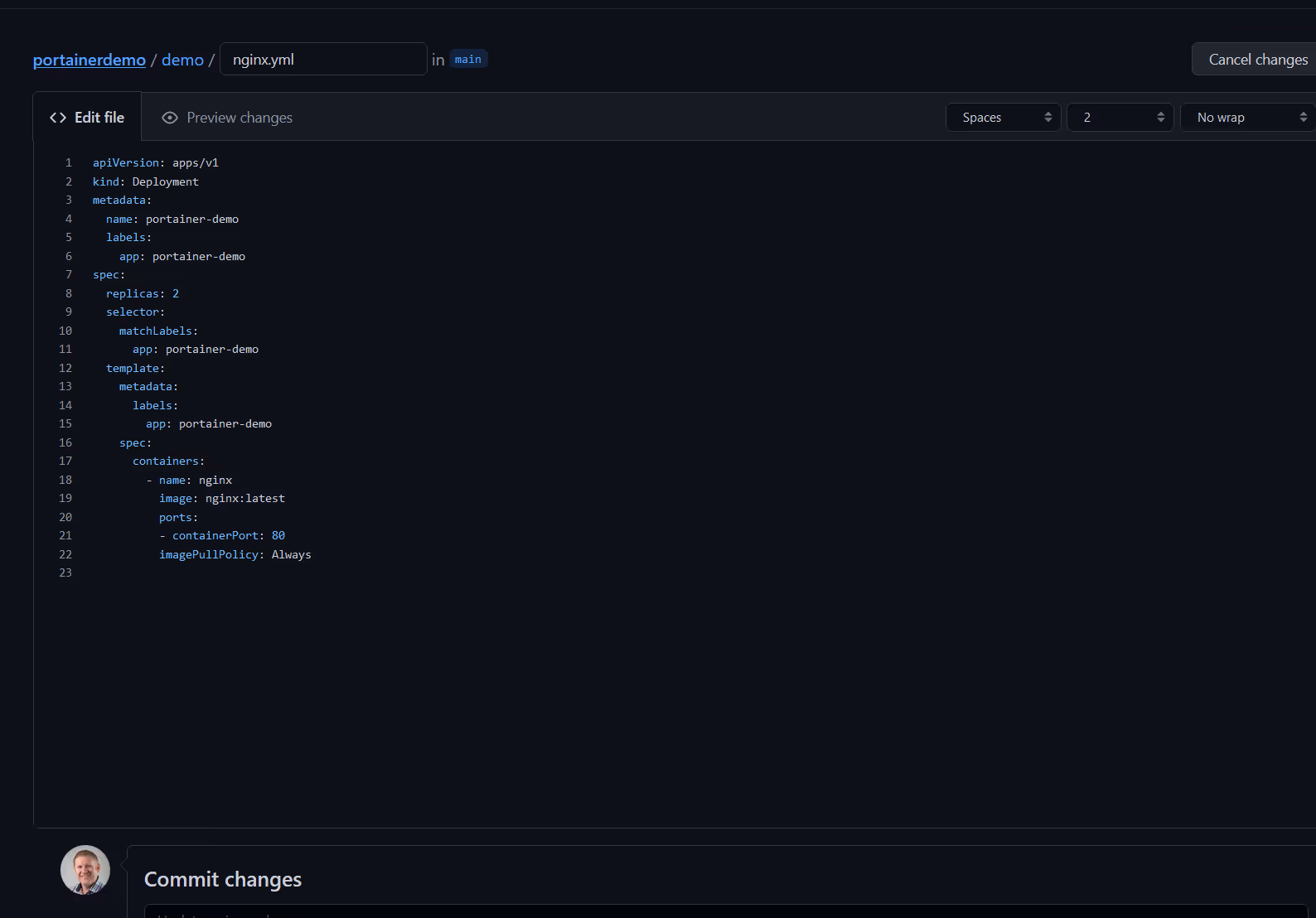 Portainer demo Git deployment
