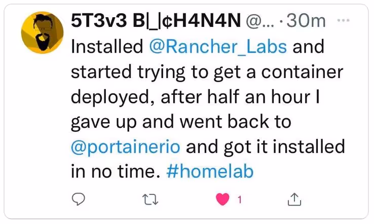 Rancher vs Portainer Tweet