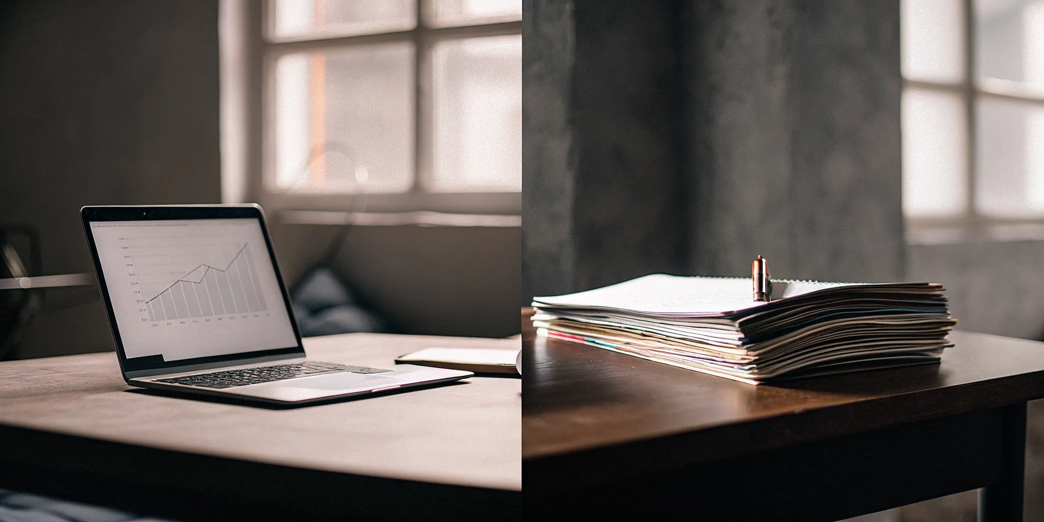PEO vs. EOR: Growth chart and documents on a desk.