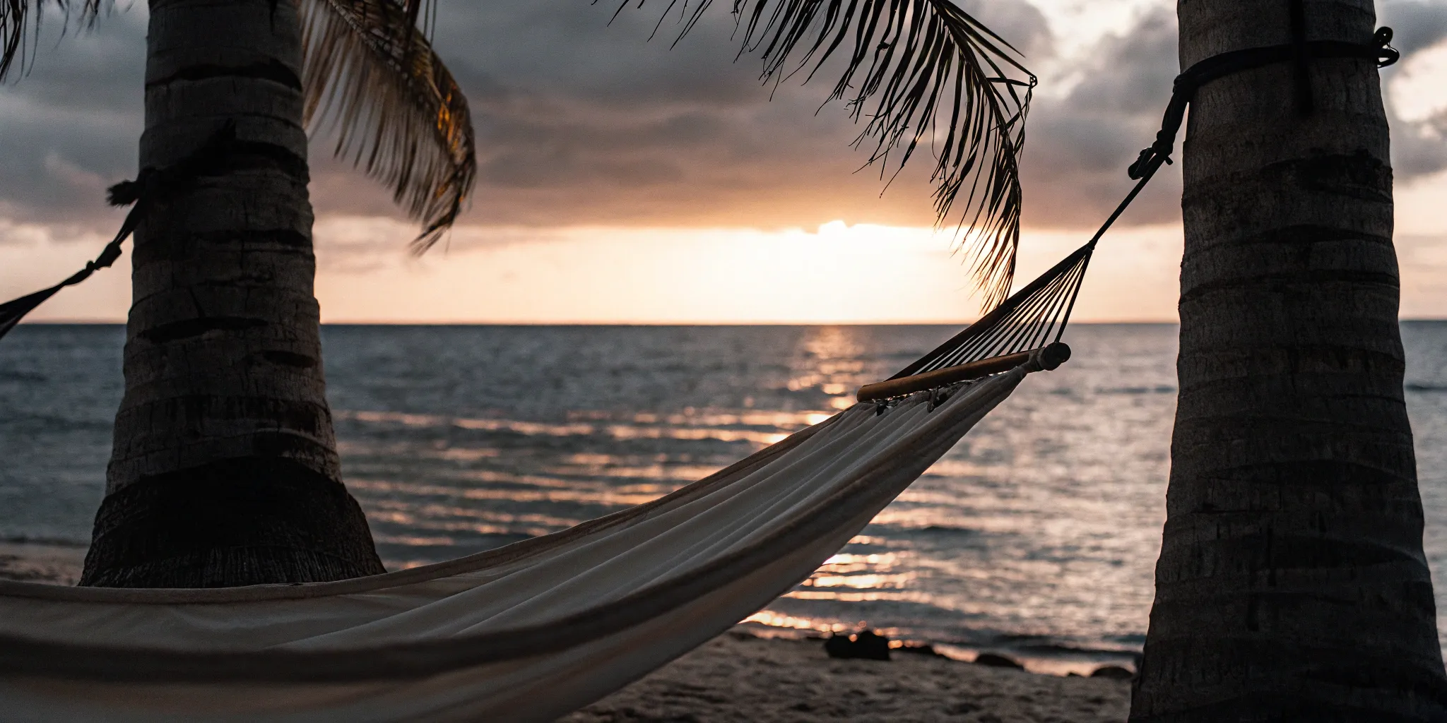 Beach hammock at sunset.