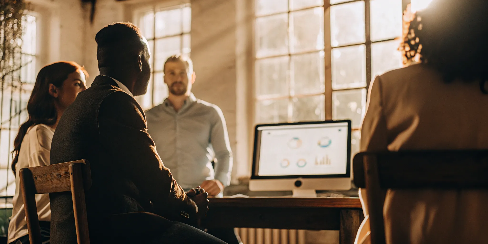 Florida small business team reviewing group health insurance plans.