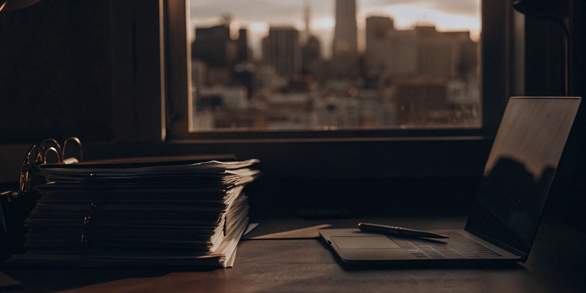 Planning an exit strategy with a laptop and documents on how to leave a PEO.