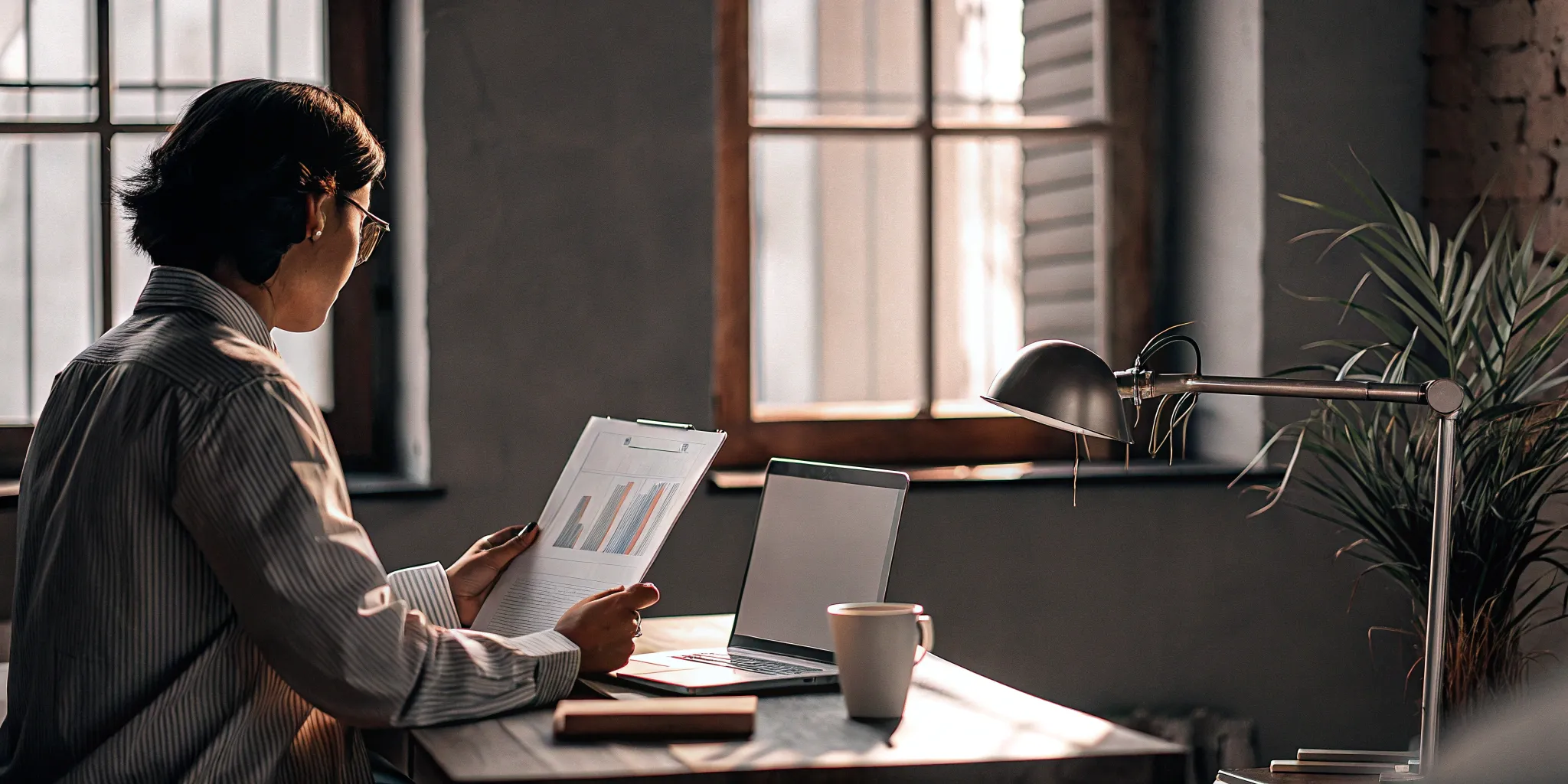 A professional at a small business researches the best HR outsourcing companies on a laptop.