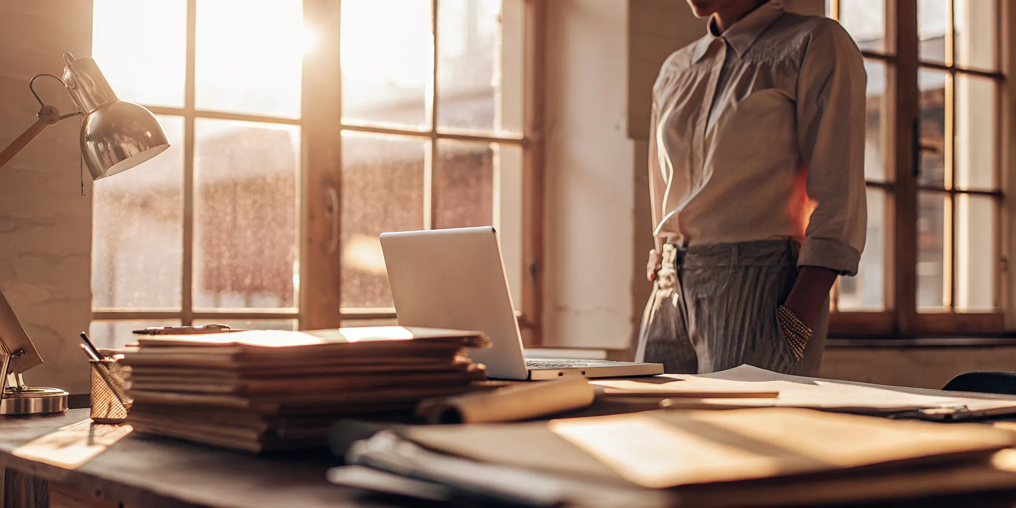 An employee reviewing paperwork from top benefit firms for their small business.