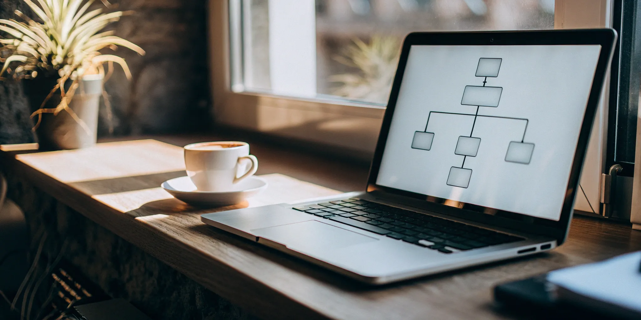 Organizational chart on a laptop explaining what a PEO is and how it works.