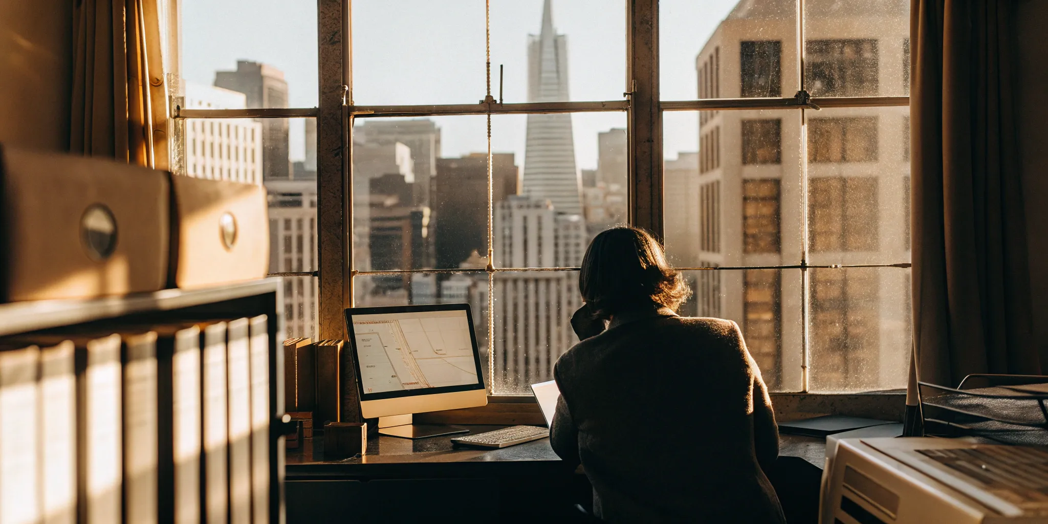Business owner at a desk focusing on growth while a PEO helps with HR.