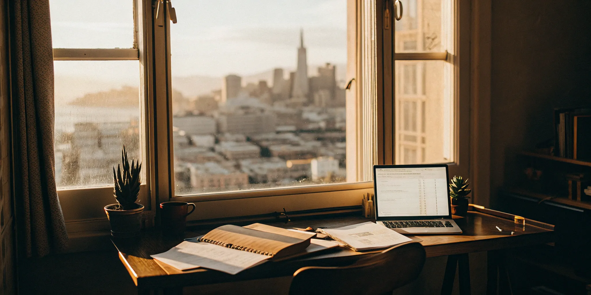 Office desk with a laptop and documents for planning the transition from a PEO.