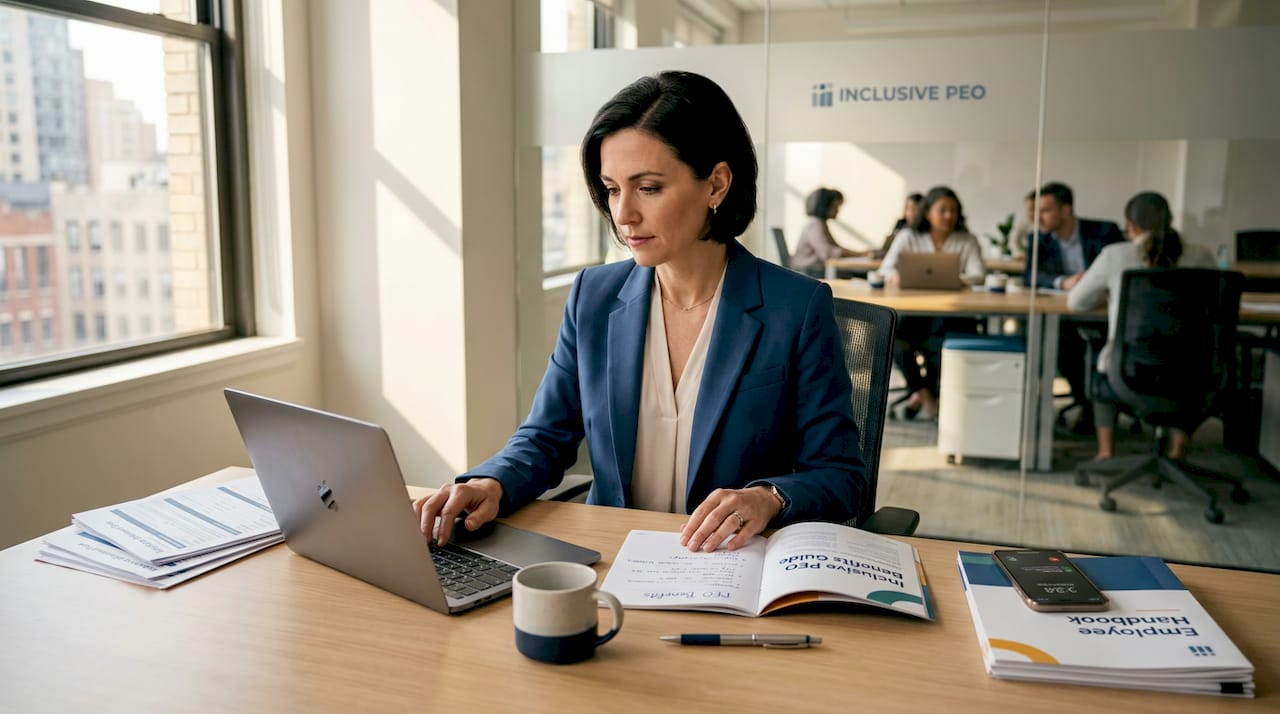 HR manager handling benefits paperwork