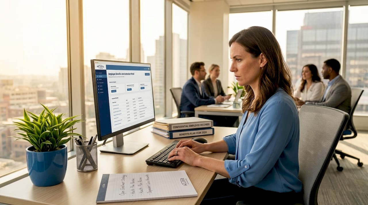 HR specialist managing employee benefits system