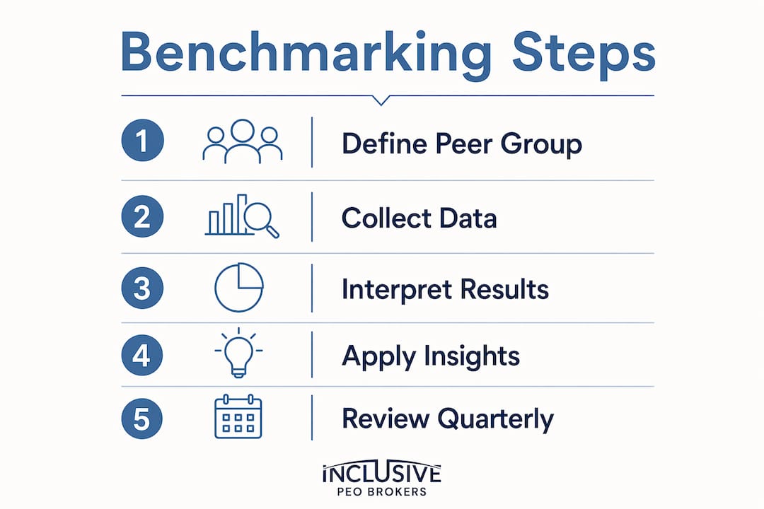 Infographic showing five key steps to benchmark employee benefits