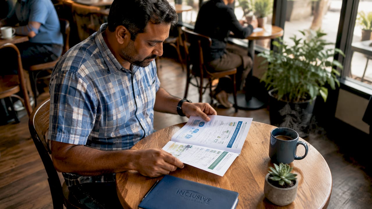 Benefits coordinator comparing insurance plans at desk