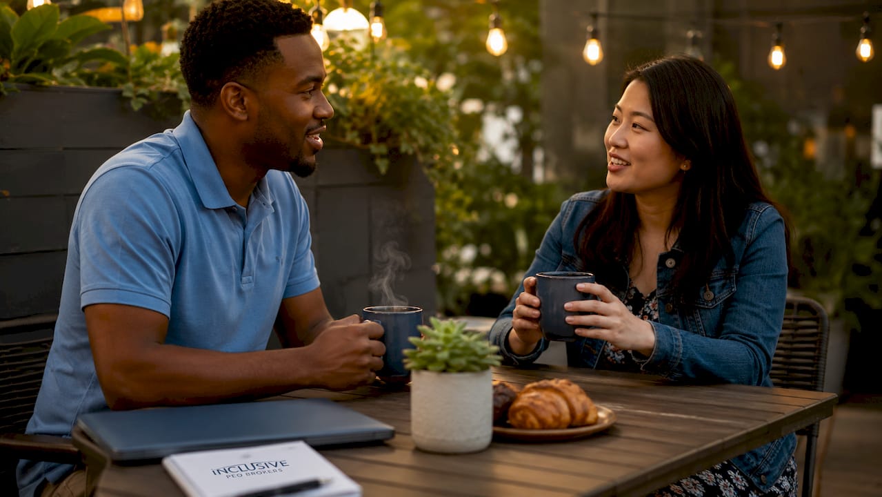 Colleagues discussing lifestyle benefits