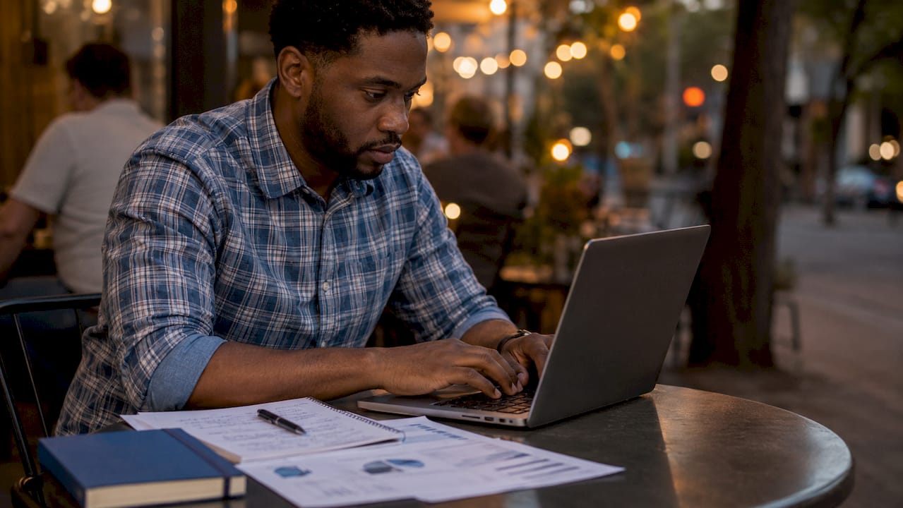 Payroll specialist typing in office cubicle