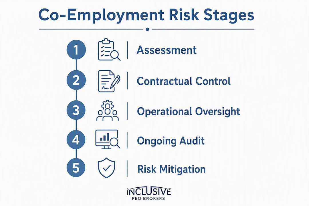 Infographic showing stages of co-employment risk management