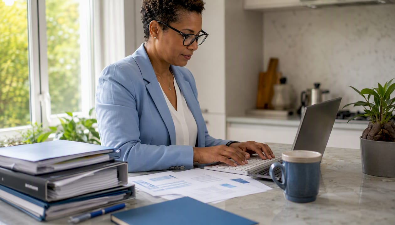 Project lead typing at home office desk
