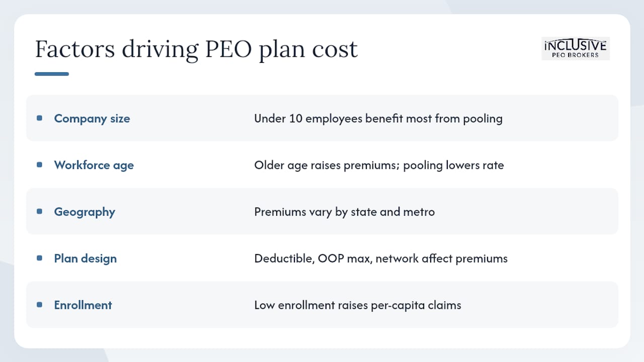 What factors drive how much your PEO plan will cost? — overview diagram