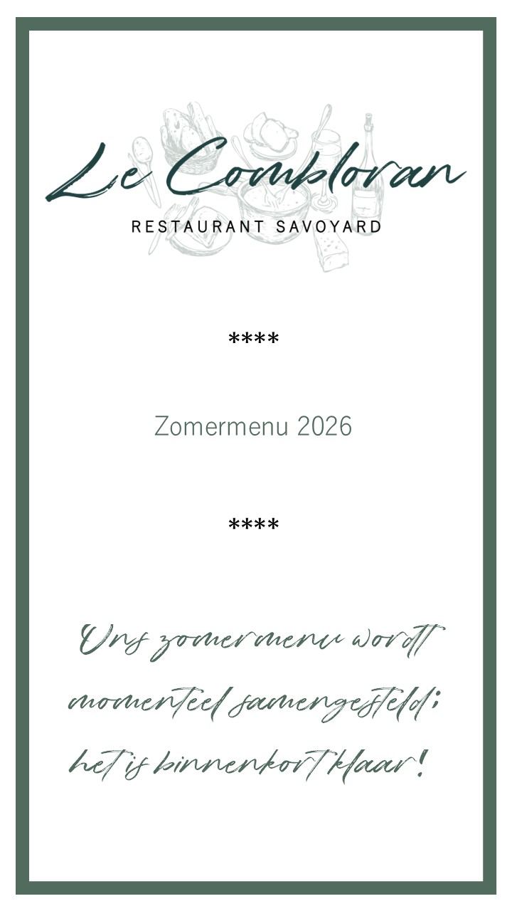 Menu van het Savoyaardse restaurant Le Combloran in Haute-Savoie, Les Roches du Mont Blanc