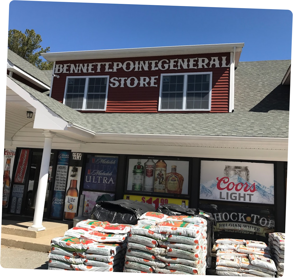 Image of Bennett Point General Store storefront on an angle