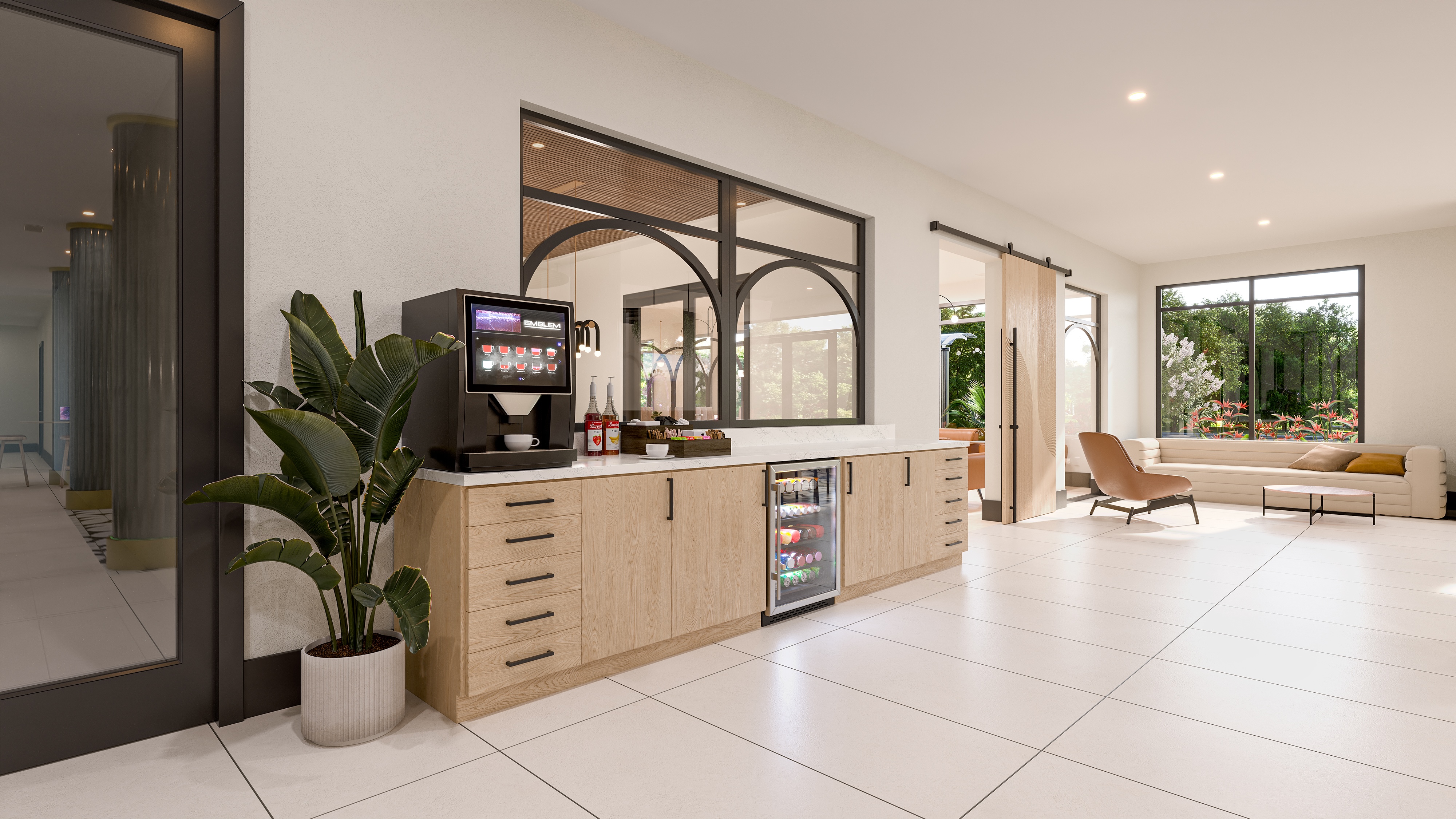 State-of-the-art fitness center with a variety of cardio and weight machines and a mirrored wall, available for residents at The Rook in Orlando, FL.