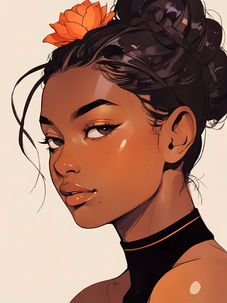  Serene Woman with Orange Flower