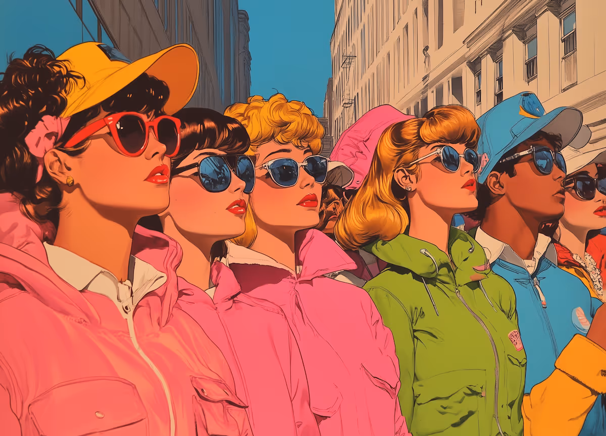 Group of Women Looking Up in Urban Setting