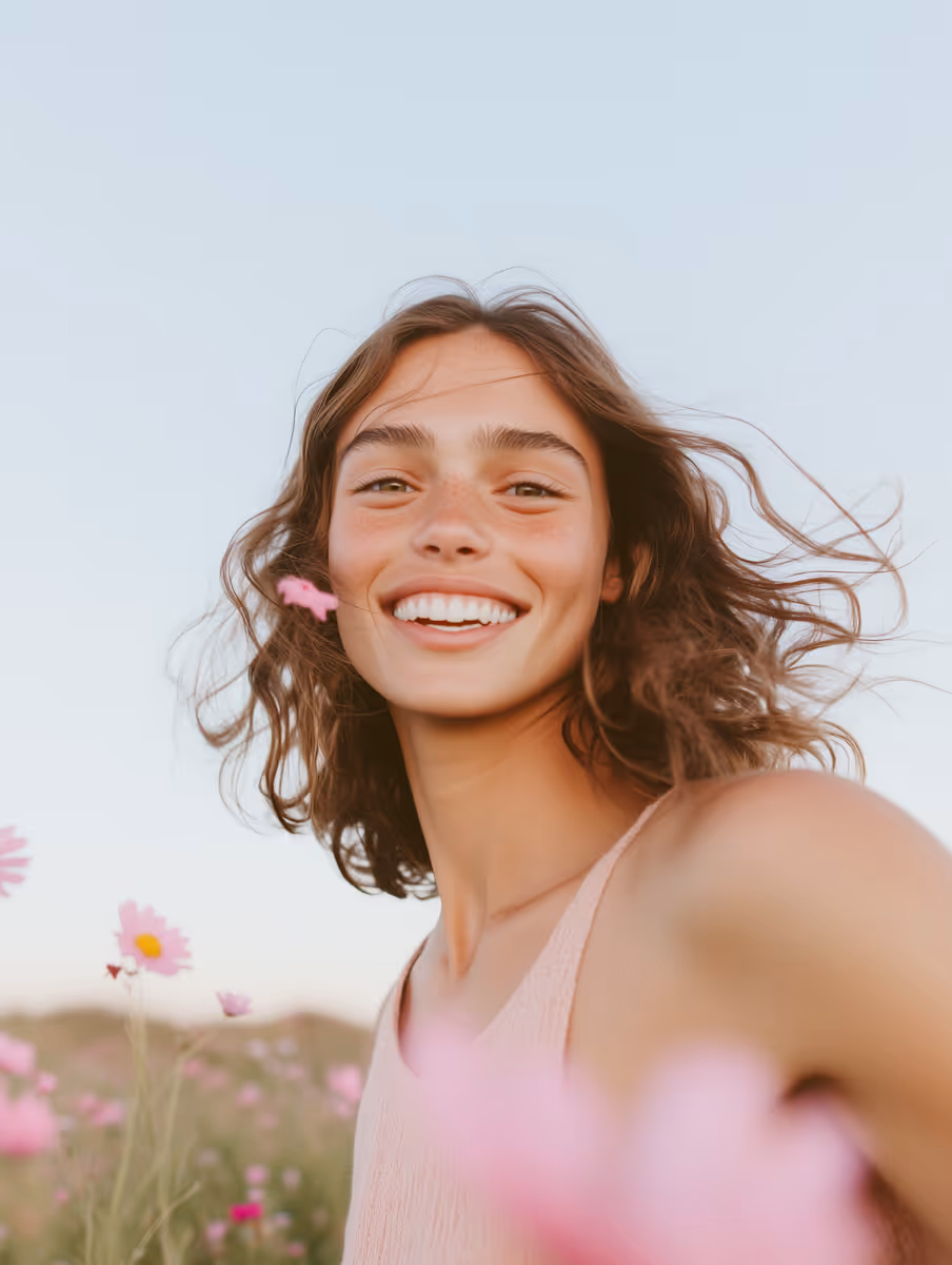  Joyful Woman in Flower Field