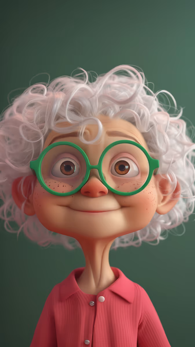 Whimsical Character with Green Glasses