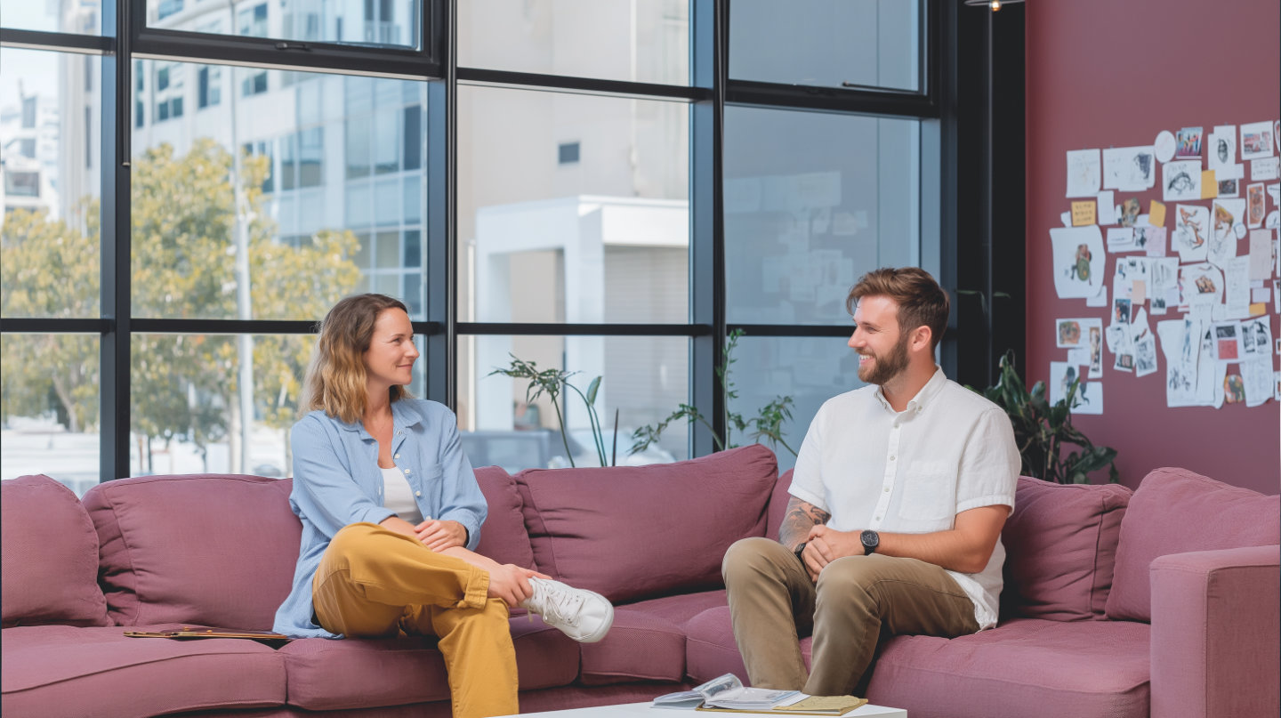 people talking and connecting on a sofa