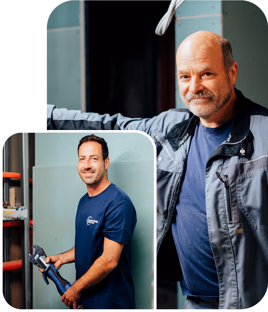 Haustechniker Oberland Mitarbeiter lächeln in die Kamera