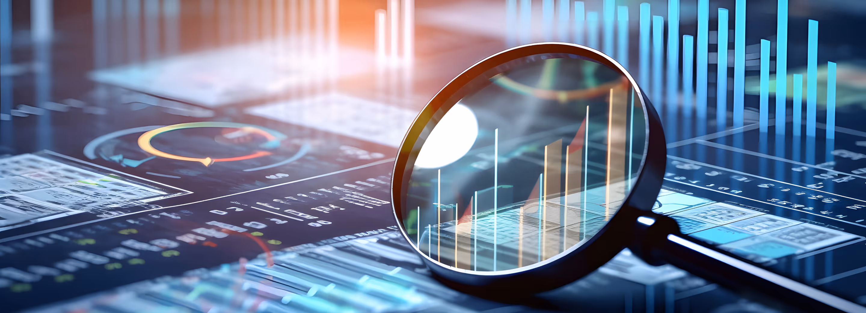 Lupe mit Grafik im Hintergrund