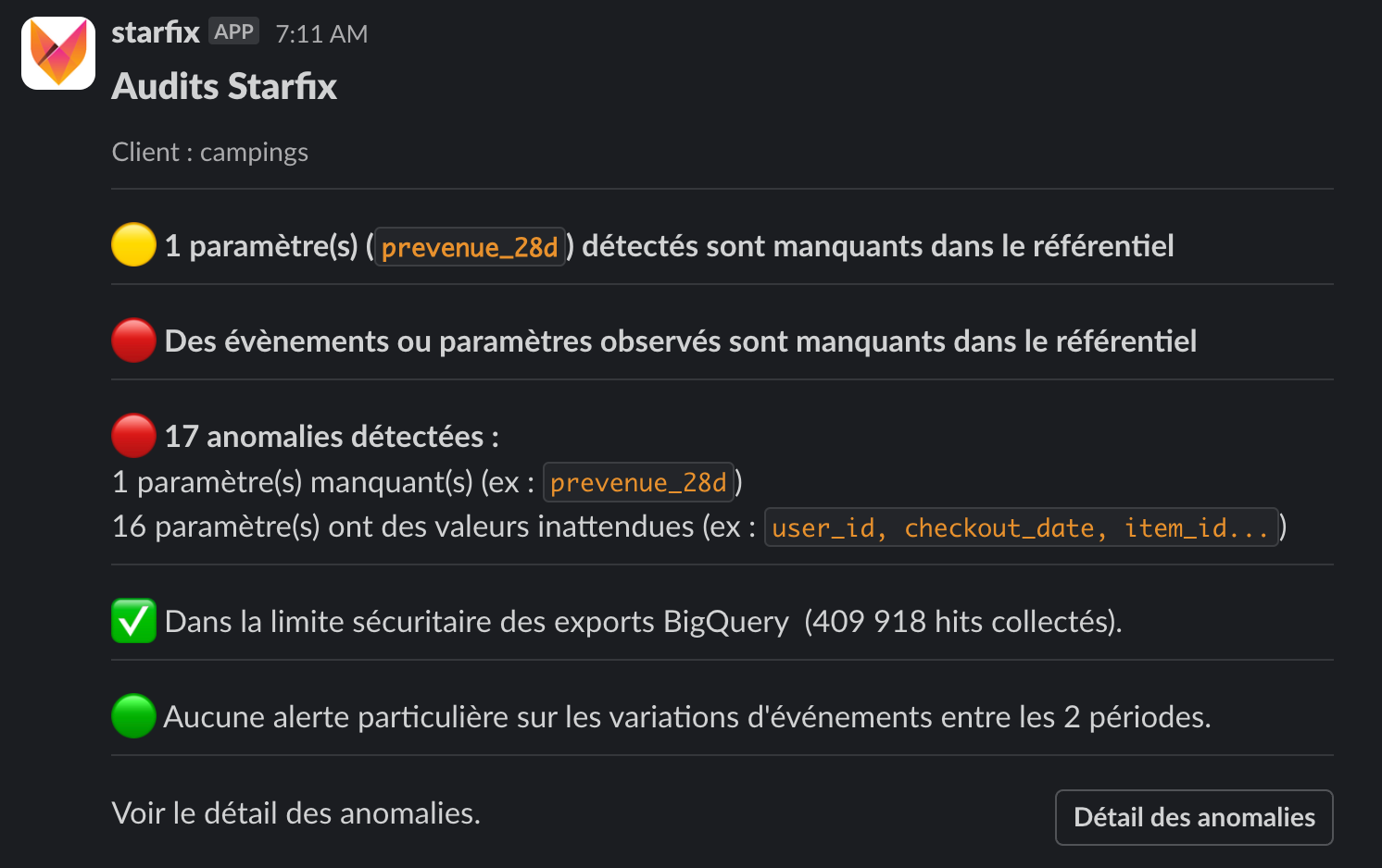 Exemple d’alerte Starfix