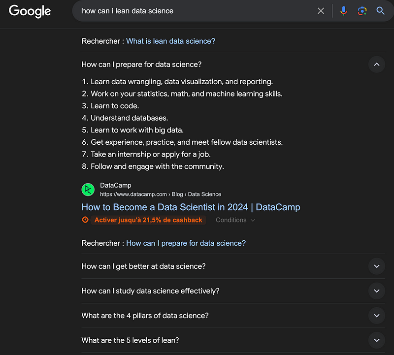 Screenshot of my Google Search Results