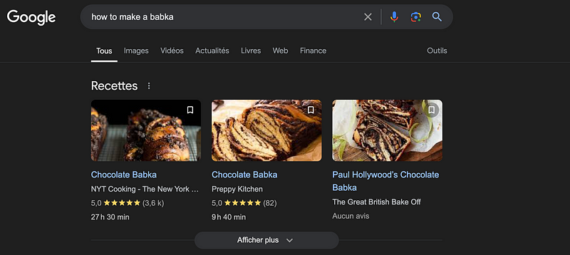Screenshot of Google Search Results