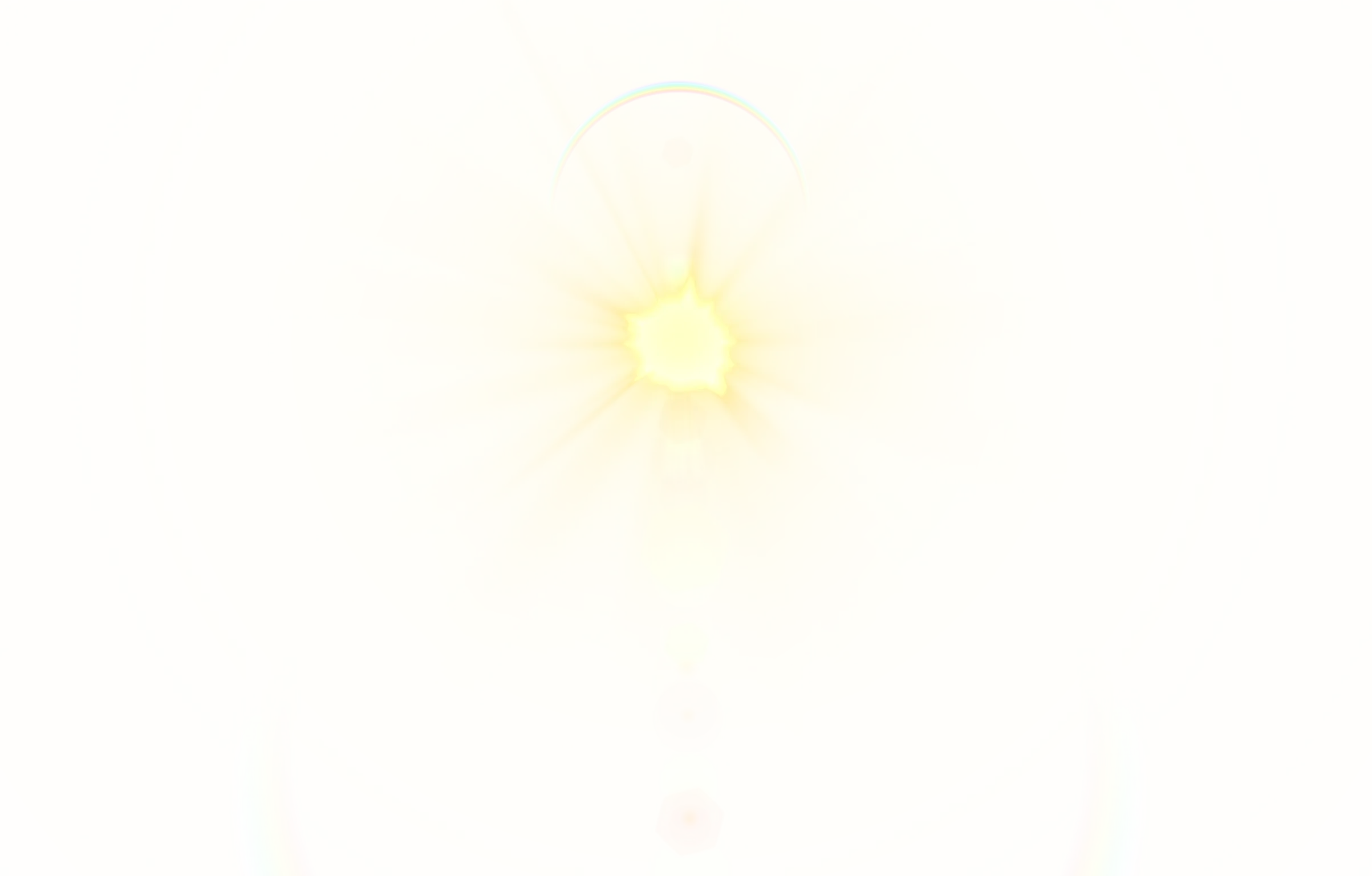 Helle kreisförmige Formen und Lichtstrahlen auf einem sanften gelben Hintergrund, die einen warmen, ätherischen Schein erzeugen.