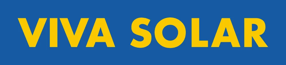 VIVA SOLAR in gelben Großbuchstaben auf blauem Hintergrund
