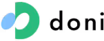 Doni logo with green and blue curved shapes and lowercase text