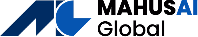 Mahusai Global logo with blue and black geometric design