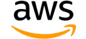AWS logo with black letters and orange smile-like curve