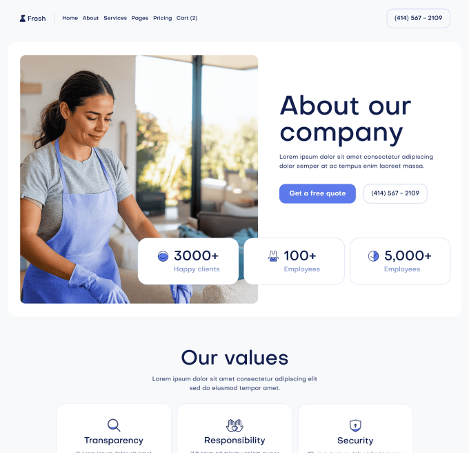 Fresh X - About Page - Cleaning Webflow Template
