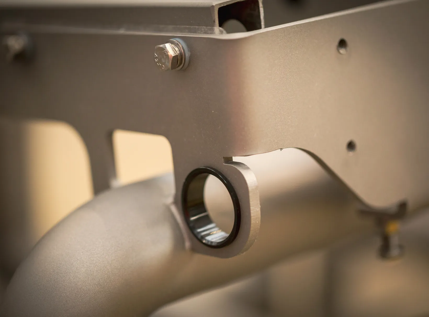 A close up view of a metal object.