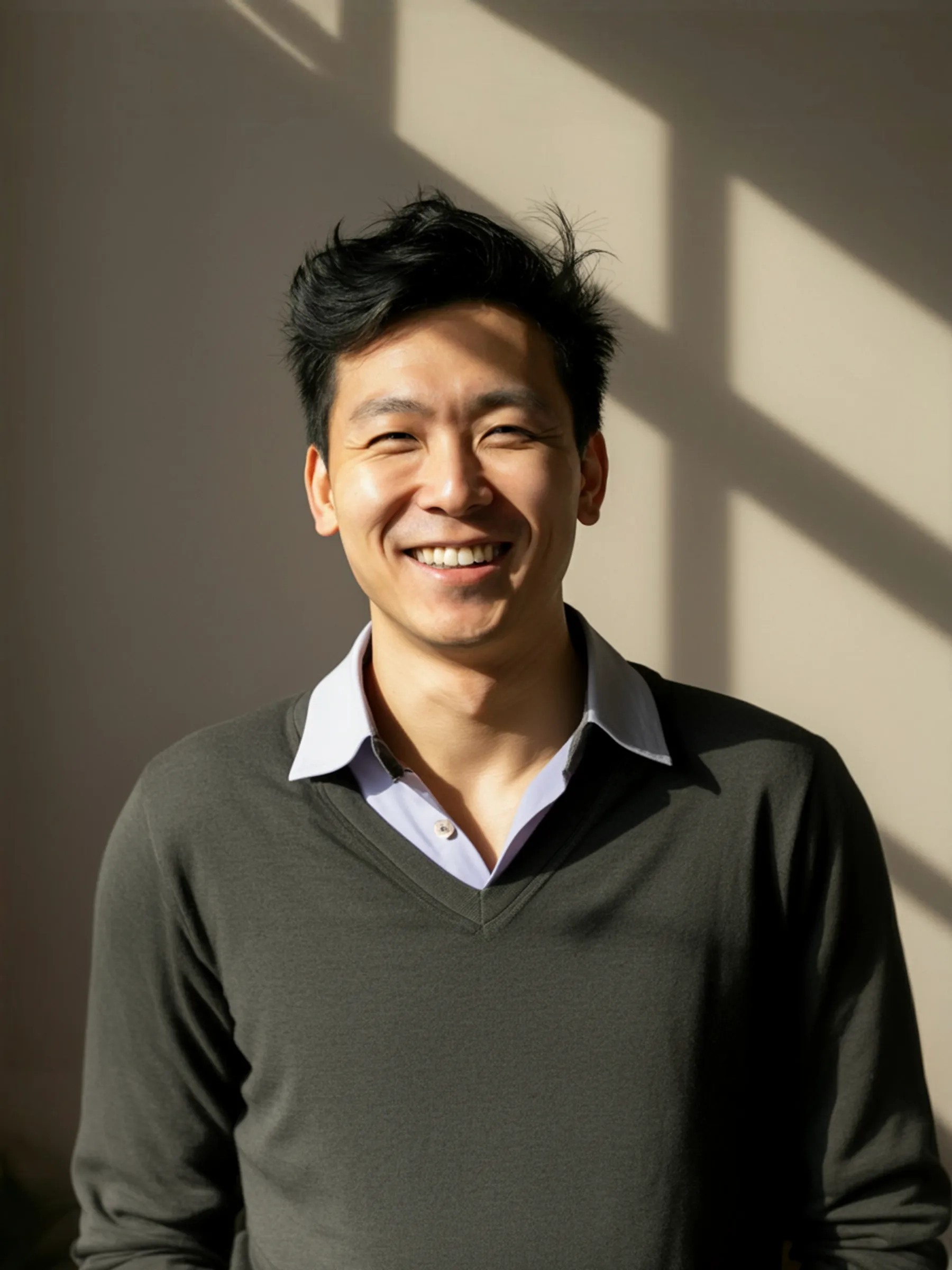 A man standing in front of a window smiling.