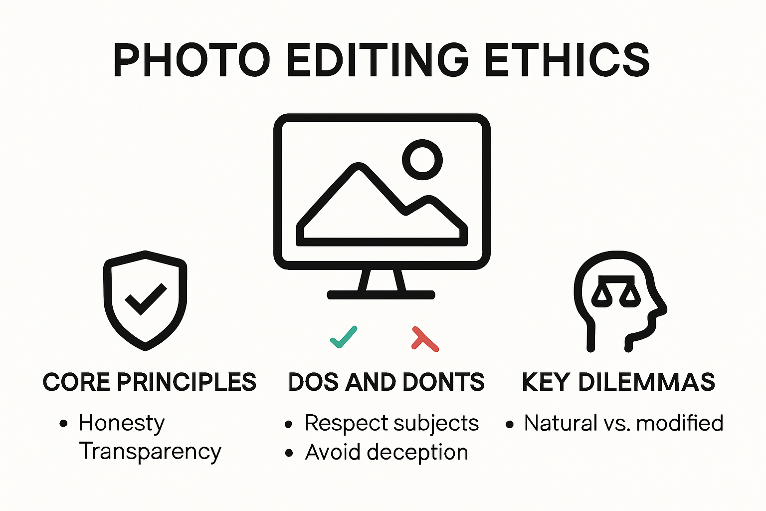 Infographic showing best practices in photo editing ethics