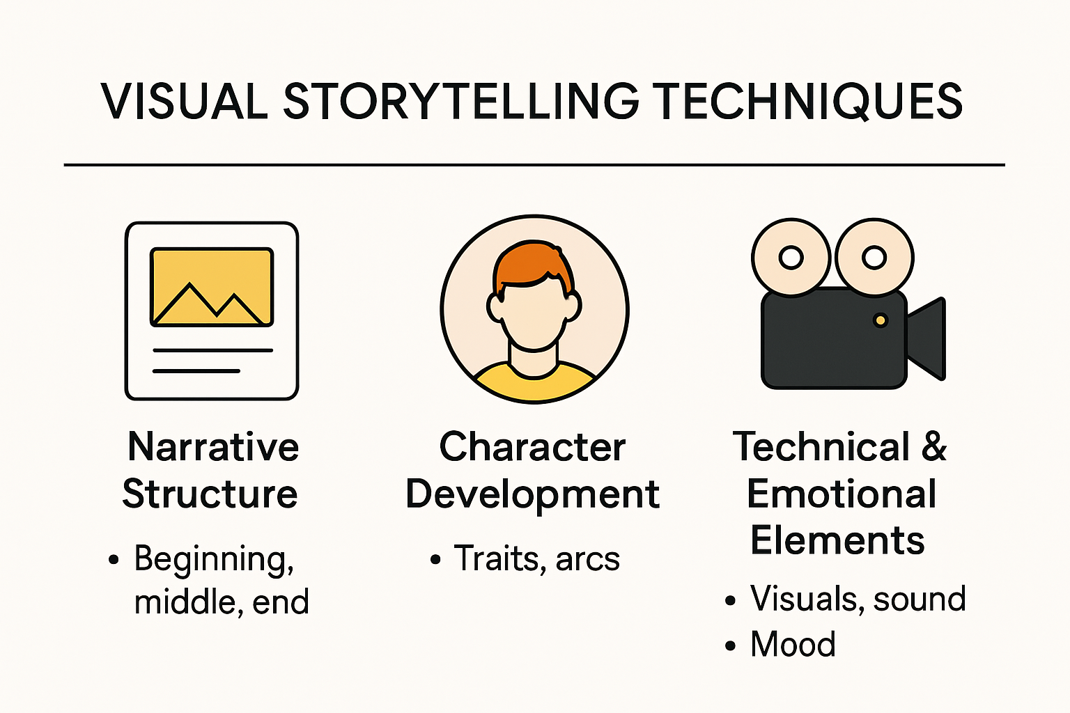 Infographic showing key elements of visual storytelling techniques