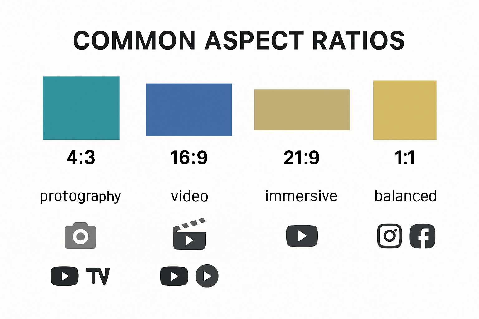 Aspect ratio comparison infographic with media examples