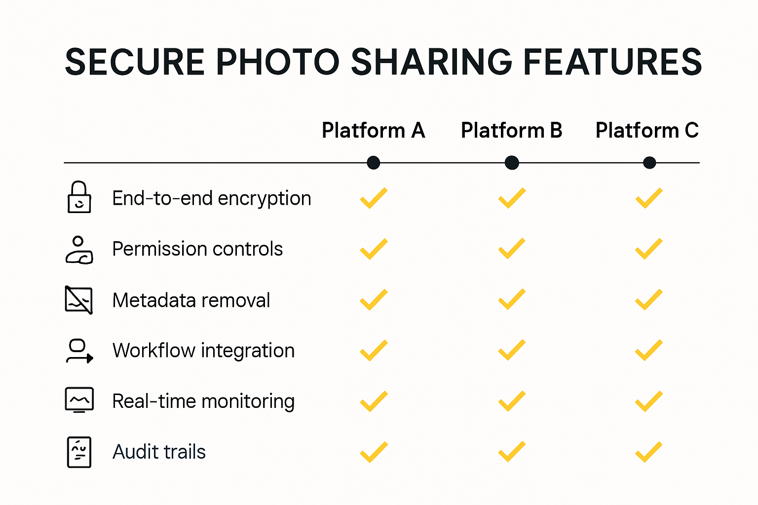 Graphic comparing secure photo sharing platform features