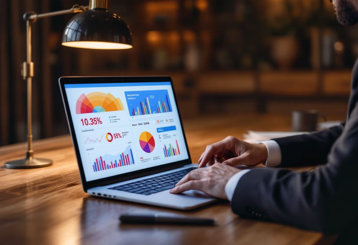 image of business professional reviewing analytics (for a hr tech)