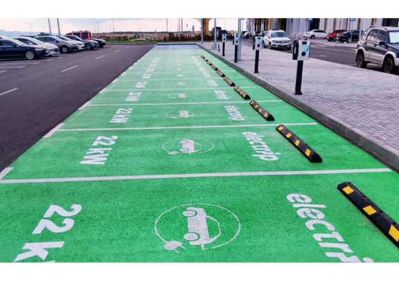 Electric cars in parking lot