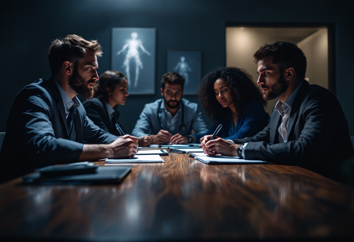 image of job applicants in a discussion (for a medical clinic)