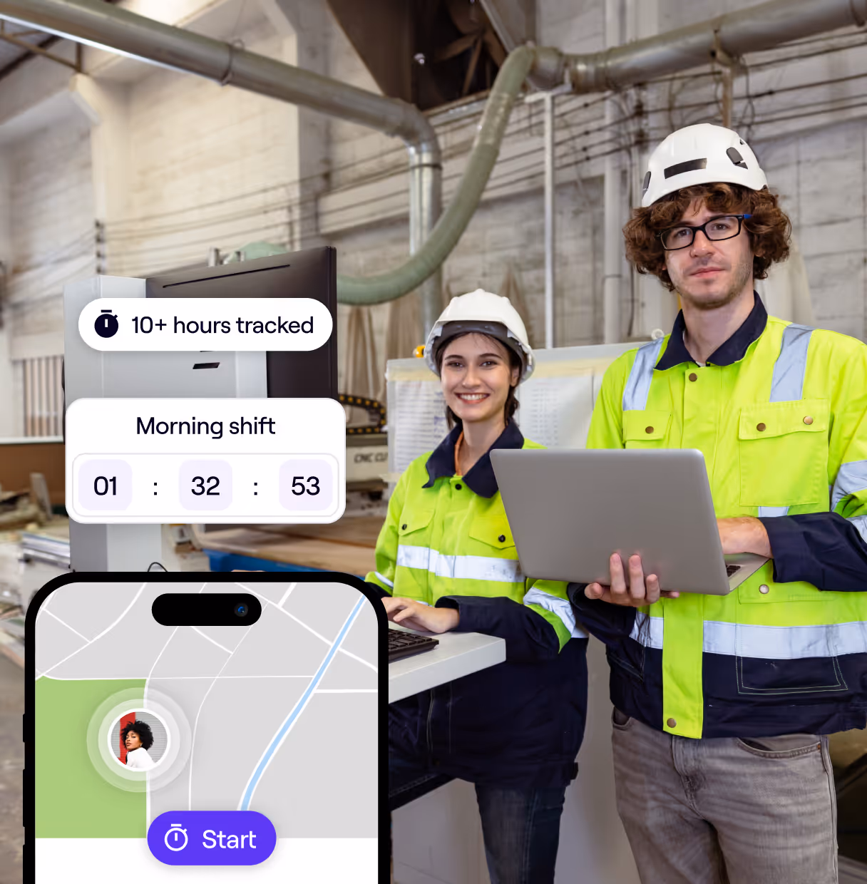 Task dashboard over a glass office building showing today’s tasks with counts for To Do, In Progress, and Completed. A task is assigned to Phill Smith and includes a yes/no control question.