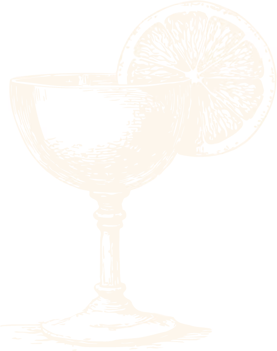 Silhouette eines Cocktail-Glases mit einer Orangenscheibe am Glasrand.